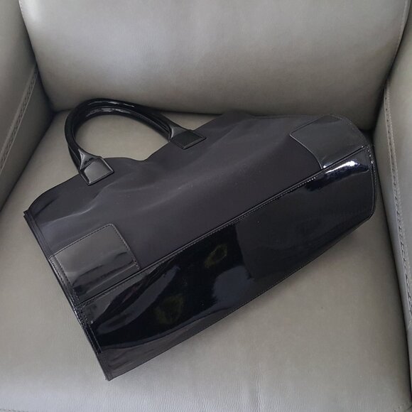 Tory Burch Large Ella Tote Bag Black Patent Leather Nylon - Picture 6 of 12